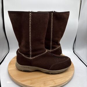 Easy Spirit  Mid Calf Boots Womens 8 Travelrite Pull On brown Suede Side Zip